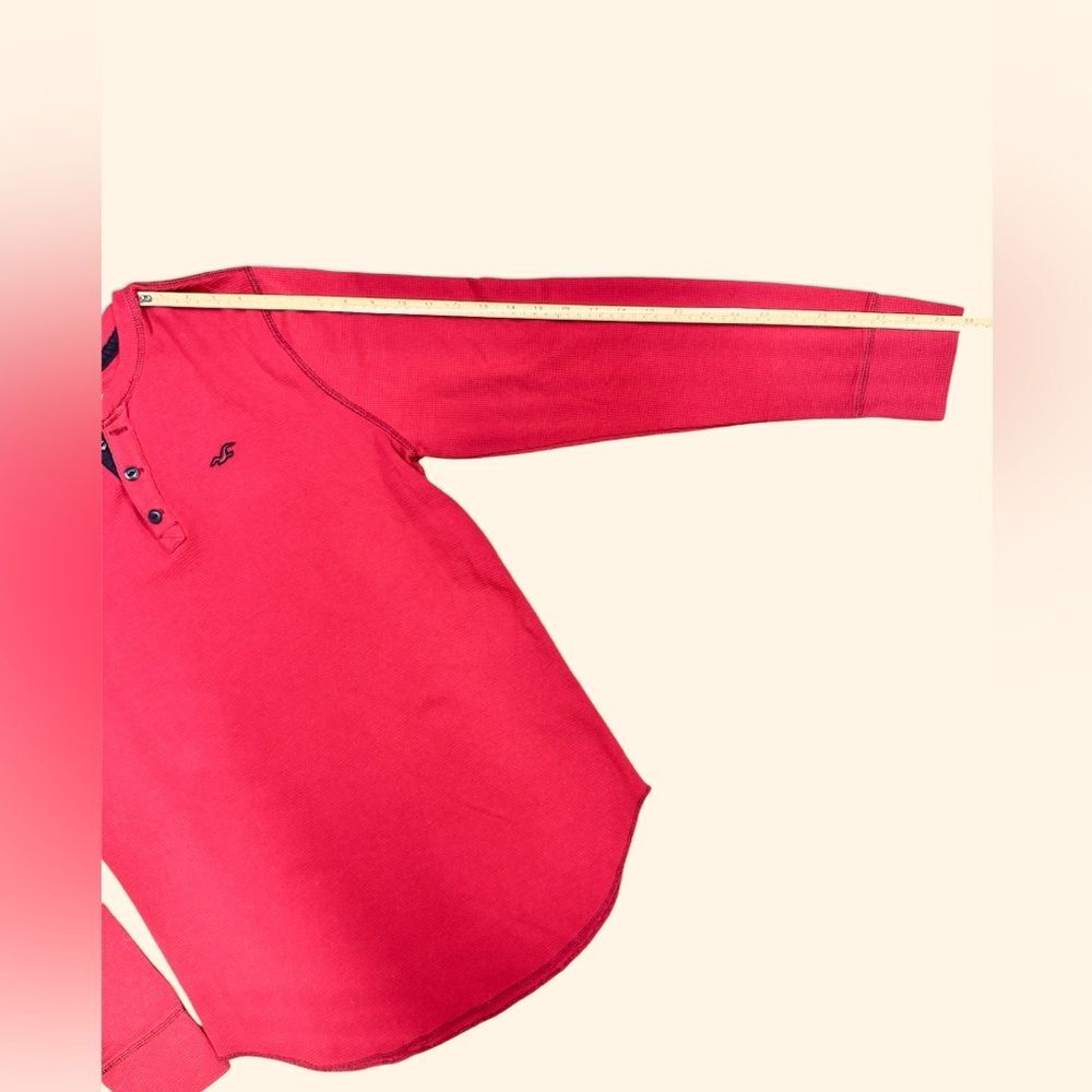 HOLLISTER‎ Red Waffle Henley Long Sleeve Shirt Large With Logo - Picture 4 of 6